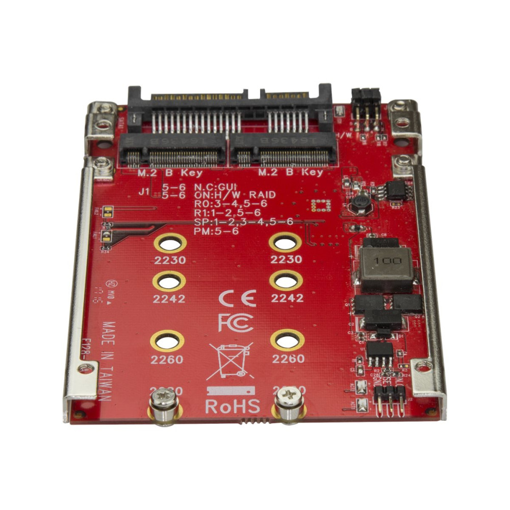 Produktbild för StarTech.com Dual-Slot M.2-enhet till SATA-adapter för 2,5" Drive Bay - RAID - kontrollerkort (RAID) - M.2 Card - SATA 6Gb/s