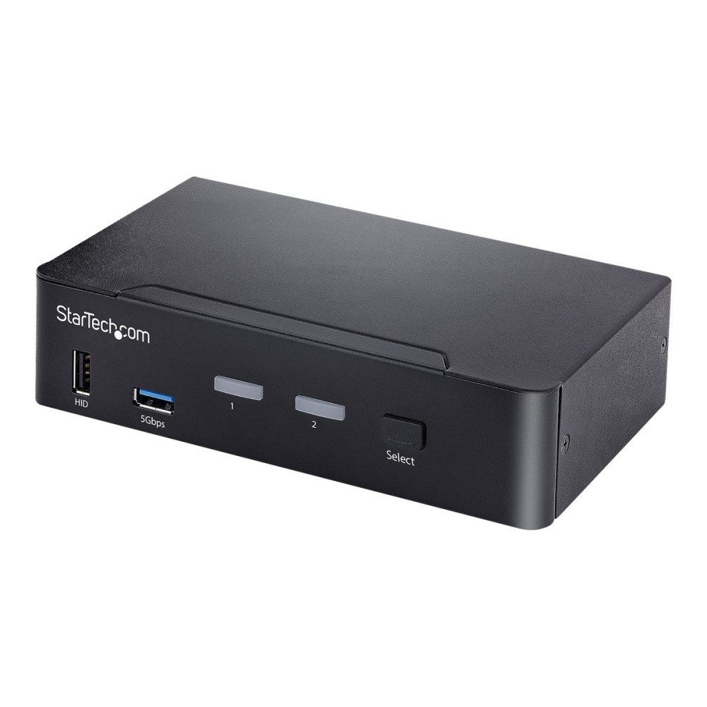 Produktbild för StarTech.com USB C KVM Switch, 2 Port DisplayPort KVM w/ 4K 60Hz UHD HDR Video, 3.5mm Audio, USB Type C KVM Switch, 4x USB HID and 2x USB A 3.2 Gen 1 5Gbps Hub, Thunderbolt 3/4 Compatible - Hot Key Switching (SV231DPUCA) - omkopplare för tangentbord/video