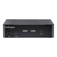 Produktbild för StarTech.com USB C KVM Switch, 2 Port DisplayPort KVM w/ 4K 60Hz UHD HDR Video, 3.5mm Audio, USB Type C KVM Switch, 4x USB HID and 2x USB A 3.2 Gen 1 5Gbps Hub, Thunderbolt 3/4 Compatible - Hot Key Switching (SV231DPUCA) - omkopplare för tangentbord/video