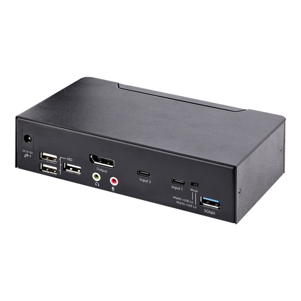 Produktbild för StarTech.com USB C KVM Switch, 2 Port DisplayPort KVM w/ 4K 60Hz UHD HDR Video, 3.5mm Audio, USB Type C KVM Switch, 4x USB HID and 2x USB A 3.2 Gen 1 5Gbps Hub, Thunderbolt 3/4 Compatible - Hot Key Switching (SV231DPUCA) - omkopplare för tangentbord/video