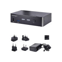 Produktbild för StarTech.com USB C KVM Switch, 2 Port DisplayPort KVM w/ 4K 60Hz UHD HDR Video, 3.5mm Audio, USB Type C KVM Switch, 4x USB HID and 2x USB A 3.2 Gen 1 5Gbps Hub, Thunderbolt 3/4 Compatible - Hot Key Switching (SV231DPUCA) - omkopplare för tangentbord/video