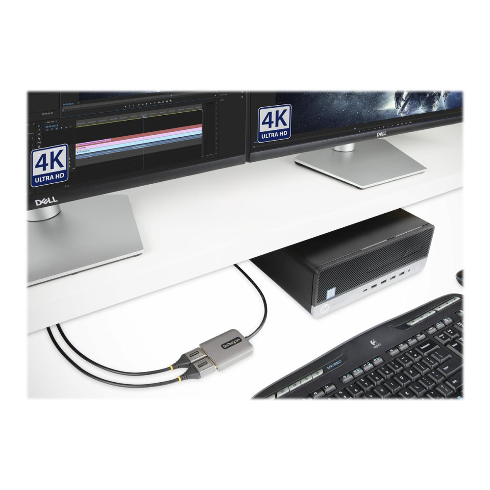Produktbild för StarTech.com 2-Port DisplayPort MST Hub, Dual 4K 60Hz, DP to 2x DisplayPort Monitor Adapter, DP 1.4 Multi-Monitor Video Adapter w/ 1ft Built-in Cable, USB Powered, Windows Only - Multi Stream Transport Hub (MST14DP122DP) - hubb - 2 portar