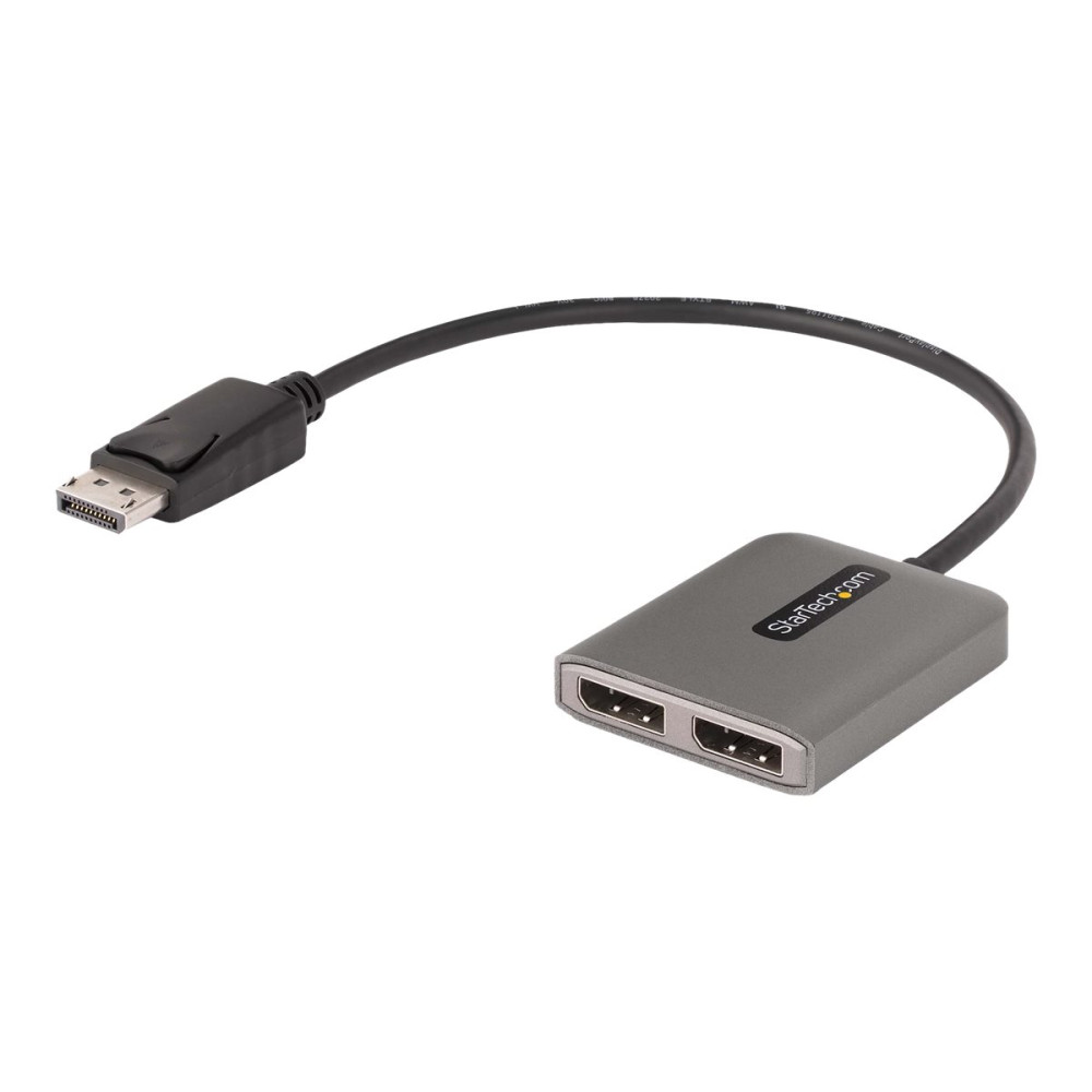 Produktbild för StarTech.com 2-Port DisplayPort MST Hub, Dual 4K 60Hz, DP to 2x DisplayPort Monitor Adapter, DP 1.4 Multi-Monitor Video Adapter w/ 1ft Built-in Cable, USB Powered, Windows Only - Multi Stream Transport Hub (MST14DP122DP) - hubb - 2 portar