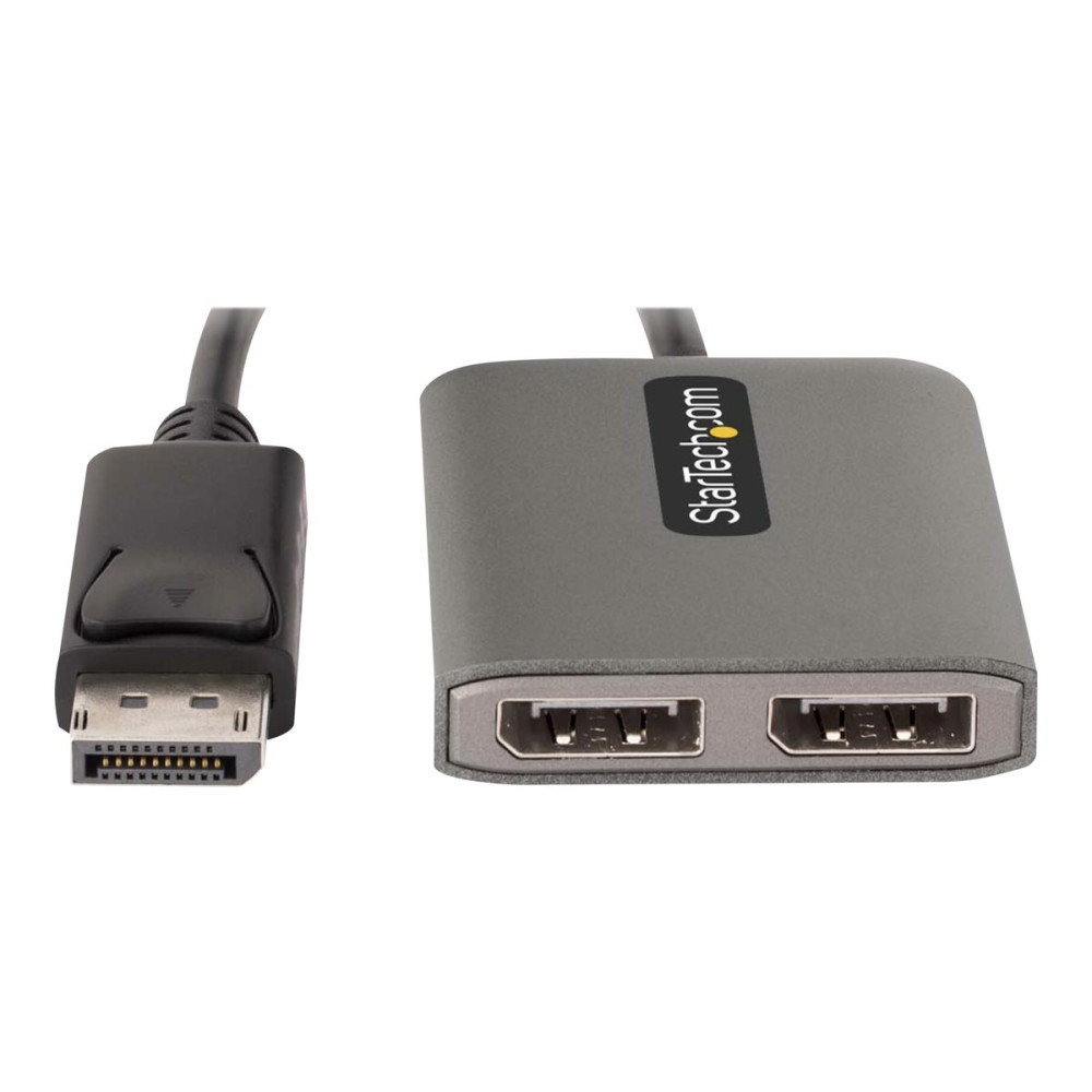 Produktbild för StarTech.com 2-Port DisplayPort MST Hub, Dual 4K 60Hz, DP to 2x DisplayPort Monitor Adapter, DP 1.4 Multi-Monitor Video Adapter w/ 1ft Built-in Cable, USB Powered, Windows Only - Multi Stream Transport Hub (MST14DP122DP) - hubb - 2 portar