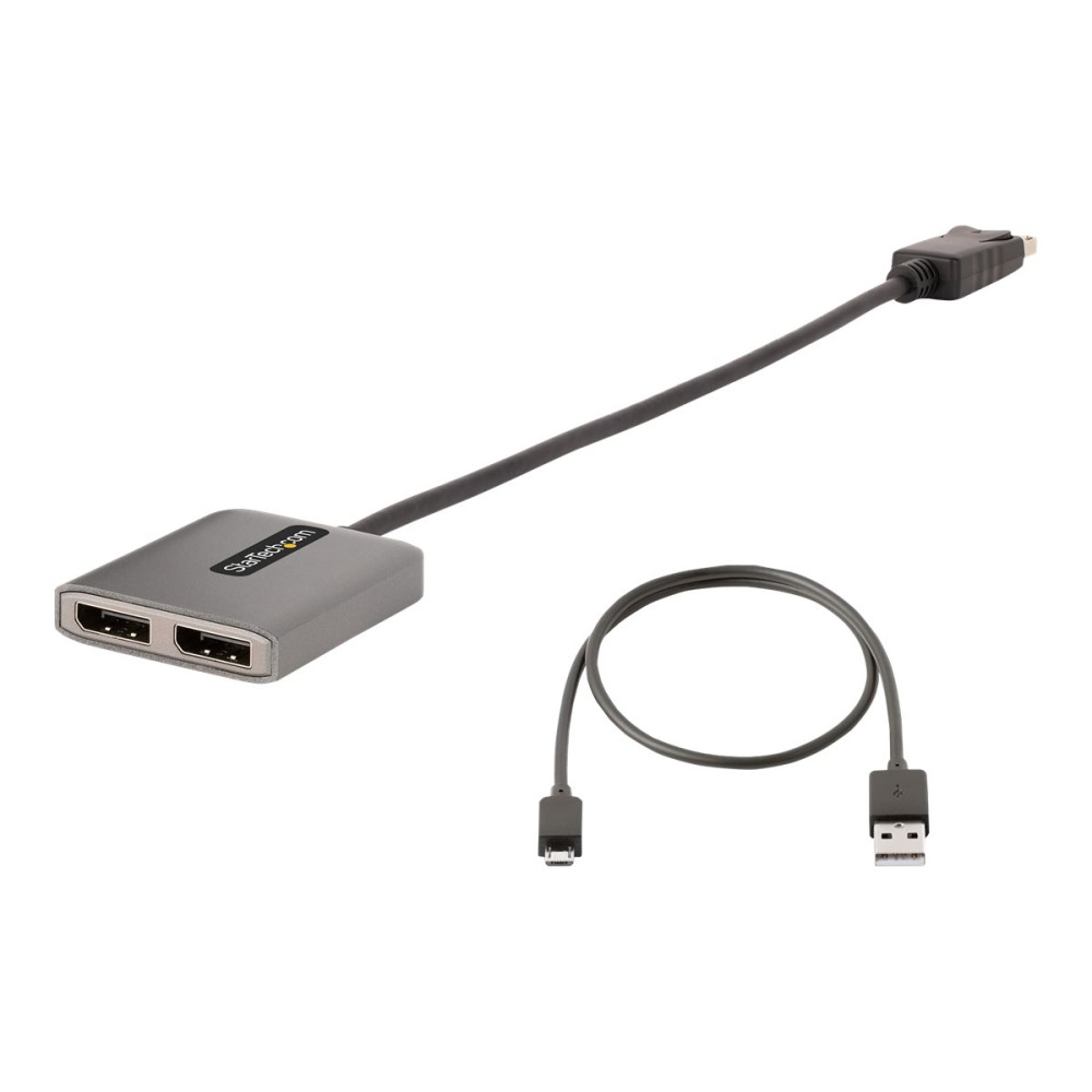 Produktbild för StarTech.com 2-Port DisplayPort MST Hub, Dual 4K 60Hz, DP to 2x DisplayPort Monitor Adapter, DP 1.4 Multi-Monitor Video Adapter w/ 1ft Built-in Cable, USB Powered, Windows Only - Multi Stream Transport Hub (MST14DP122DP) - hubb - 2 portar