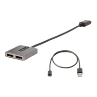 Produktbild för StarTech.com 2-Port DisplayPort MST Hub, Dual 4K 60Hz, DP to 2x DisplayPort Monitor Adapter, DP 1.4 Multi-Monitor Video Adapter w/ 1ft Built-in Cable, USB Powered, Windows Only - Multi Stream Transport Hub (MST14DP122DP) - hubb - 2 portar