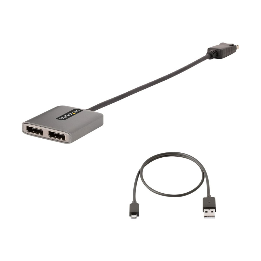 Produktbild för StarTech.com 2-Port DisplayPort MST Hub, Dual 4K 60Hz, DP to 2x DisplayPort Monitor Adapter, DP 1.4 Multi-Monitor Video Adapter w/ 1ft Built-in Cable, USB Powered, Windows Only - Multi Stream Transport Hub (MST14DP122DP) - hubb - 2 portar