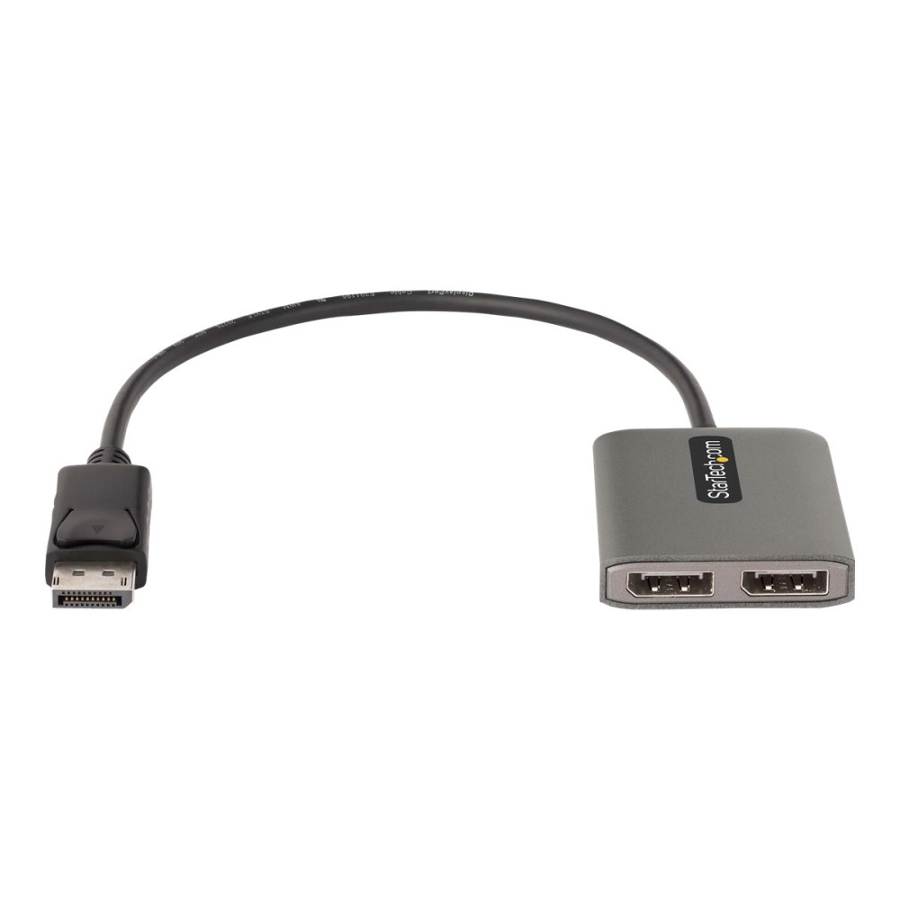 Produktbild för StarTech.com 2-Port DisplayPort MST Hub, Dual 4K 60Hz, DP to 2x DisplayPort Monitor Adapter, DP 1.4 Multi-Monitor Video Adapter w/ 1ft Built-in Cable, USB Powered, Windows Only - Multi Stream Transport Hub (MST14DP122DP) - hubb - 2 portar