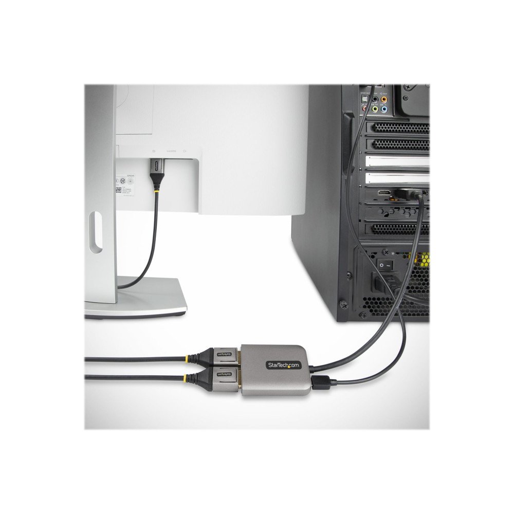Produktbild för StarTech.com 2-Port DisplayPort MST Hub, Dual 4K 60Hz, DP to 2x DisplayPort Monitor Adapter, DP 1.4 Multi-Monitor Video Adapter w/ 1ft Built-in Cable, USB Powered, Windows Only - Multi Stream Transport Hub (MST14DP122DP) - hubb - 2 portar