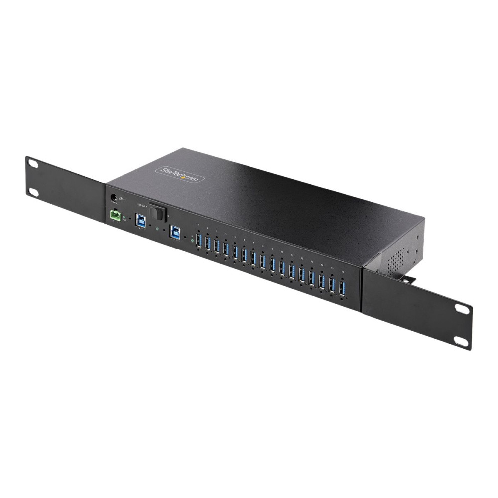 Produktbild för StarTech.com 16-Port Industrial USB 3.0 Hub 5Gbps, Metal, DIN/Surface/Rack Mountable, ESD Protection, Terminal Block Power, up to 120W Shared USB Charging, Dual-Host Hub/Switch (5G16AINDS-USB-A-HUB) - hubb - industriell - 16 portar - rackmonterbar