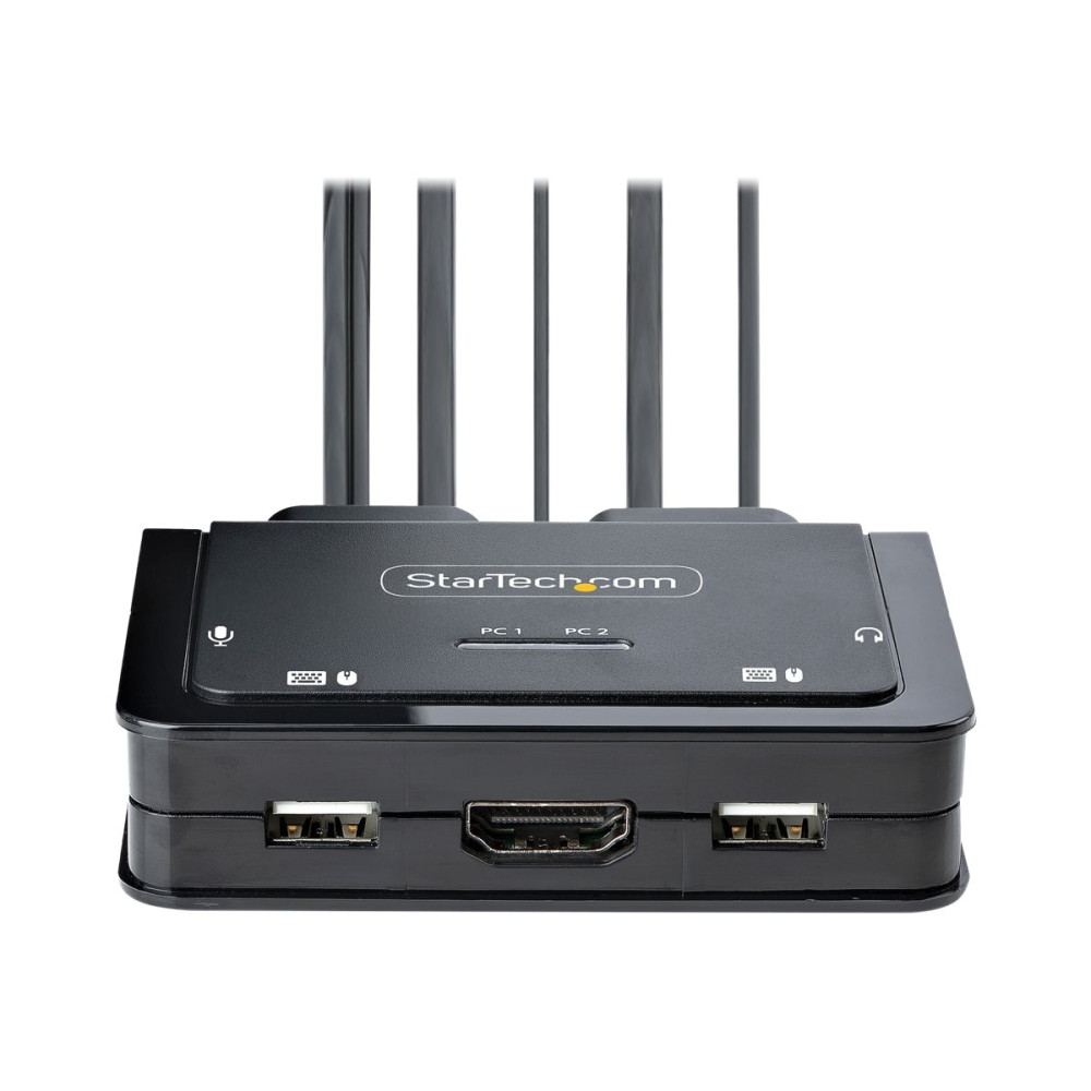 Produktbild för StarTech.com 2-Port Hybrid USB-C HDMI Cable KVM Switch, 4K 60Hz, Compact KVM with 6ft/1.8m USB-A/HDMI/Audio & 4ft/1.2m USB-C Integrated Host Cables, Bus Powered - Remote Push Button/Hotkey Switching (C2-H46-UAC-CBL-KVM) - omkopplare för tangentbord/video/