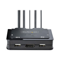 Produktbild för StarTech.com 2-Port Hybrid USB-C HDMI Cable KVM Switch, 4K 60Hz, Compact KVM with 6ft/1.8m USB-A/HDMI/Audio & 4ft/1.2m USB-C Integrated Host Cables, Bus Powered - Remote Push Button/Hotkey Switching (C2-H46-UAC-CBL-KVM) - omkopplare för tangentbord/video/