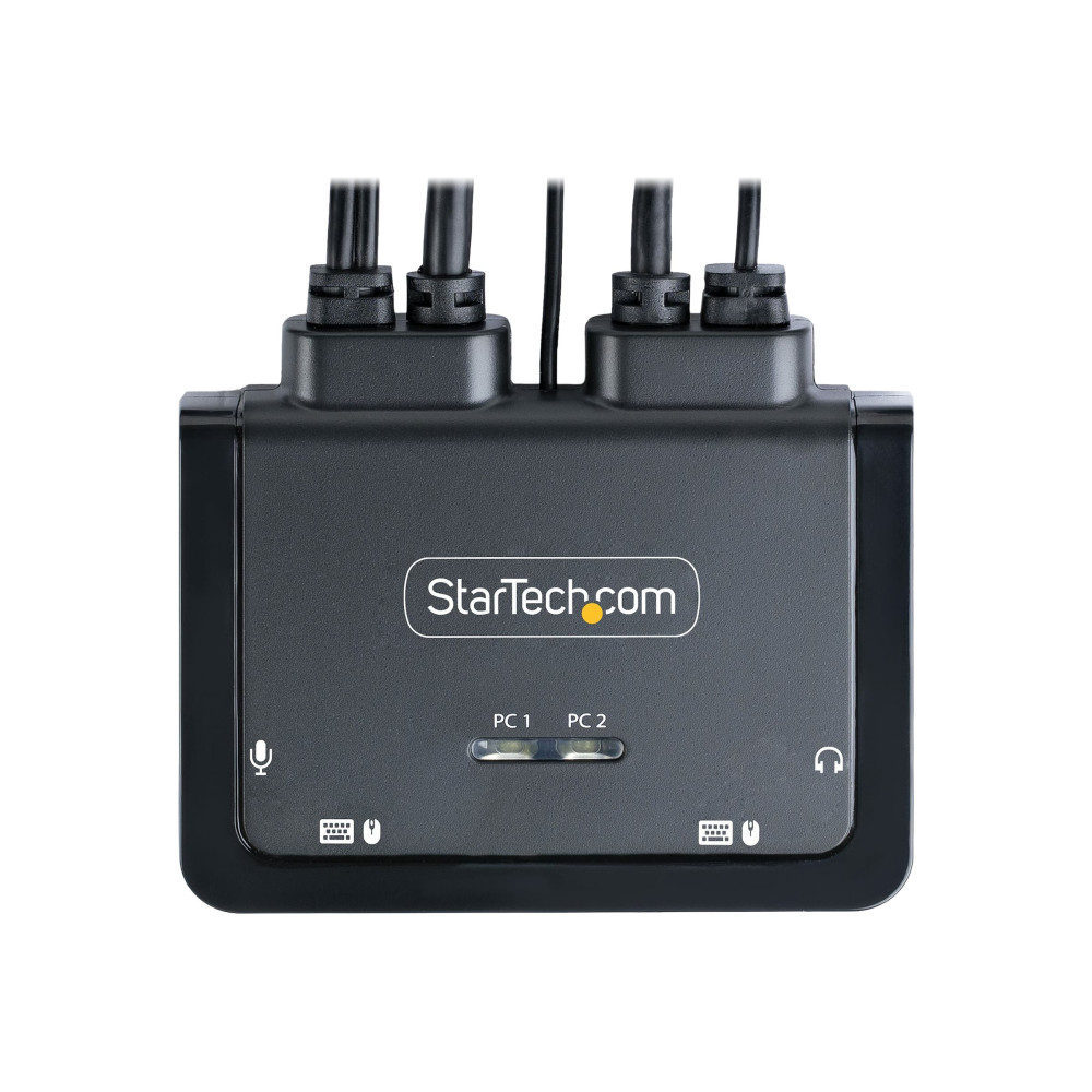 Produktbild för StarTech.com 2-Port Hybrid USB-C HDMI Cable KVM Switch, 4K 60Hz, Compact KVM with 6ft/1.8m USB-A/HDMI/Audio & 4ft/1.2m USB-C Integrated Host Cables, Bus Powered - Remote Push Button/Hotkey Switching (C2-H46-UAC-CBL-KVM) - omkopplare för tangentbord/video/
