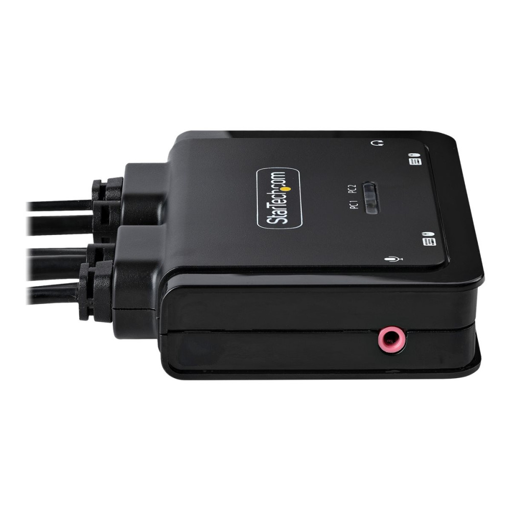Produktbild för StarTech.com 2-Port Hybrid USB-C HDMI Cable KVM Switch, 4K 60Hz, Compact KVM with 6ft/1.8m USB-A/HDMI/Audio & 4ft/1.2m USB-C Integrated Host Cables, Bus Powered - Remote Push Button/Hotkey Switching (C2-H46-UAC-CBL-KVM) - omkopplare för tangentbord/video/