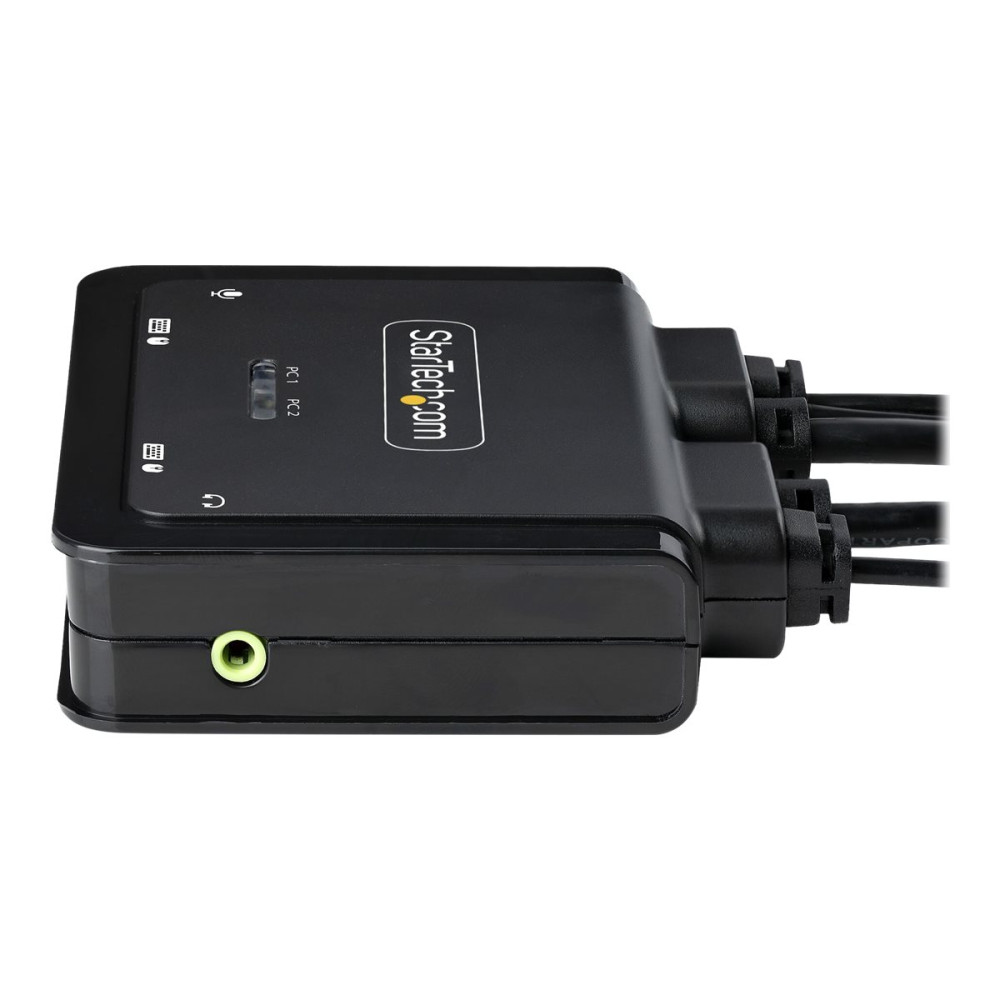 Produktbild för StarTech.com 2-Port Hybrid USB-C HDMI Cable KVM Switch, 4K 60Hz, Compact KVM with 6ft/1.8m USB-A/HDMI/Audio & 4ft/1.2m USB-C Integrated Host Cables, Bus Powered - Remote Push Button/Hotkey Switching (C2-H46-UAC-CBL-KVM) - omkopplare för tangentbord/video/