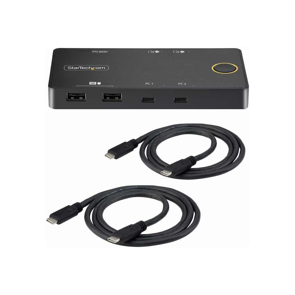 Produktbild för StarTech.com 2-Port USB-C KVM Switch, Single-4K 60Hz HDMI Monitor, Dual-100W Power Delivery Pass-through Ports, Bus Powered, USB Type-C/USB4/Thunderbolt 3/4 Compatible - Small Form Factor (C2-H46-UC2-PD-KVM) - omkopplare för tangentbord/video/mus - 2 port