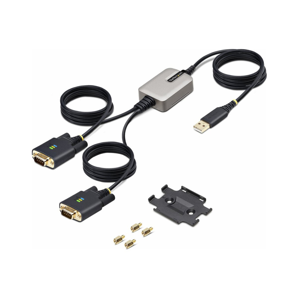 Produktbild för StarTech.com 13ft (4m) 2-Port USB to Serial Adapter Cable, Interchangeable DB9 Screws/Nuts, COM Retention, USB-A to DB9 RS232, FTDI, Level-4 ESD Protection, Windows/macOS/ChromeOS/Linux - Rugged TPE Construction (2P6FFC-USB-SERIAL) - USB / seriell kabel -