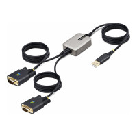 Produktbild för StarTech.com 13ft (4m) 2-Port USB to Serial Adapter Cable, Interchangeable DB9 Screws/Nuts, COM Retention, USB-A to DB9 RS232, FTDI, Level-4 ESD Protection, Windows/macOS/ChromeOS/Linux - Rugged TPE Construction (2P6FFC-USB-SERIAL) - USB / seriell kabel -