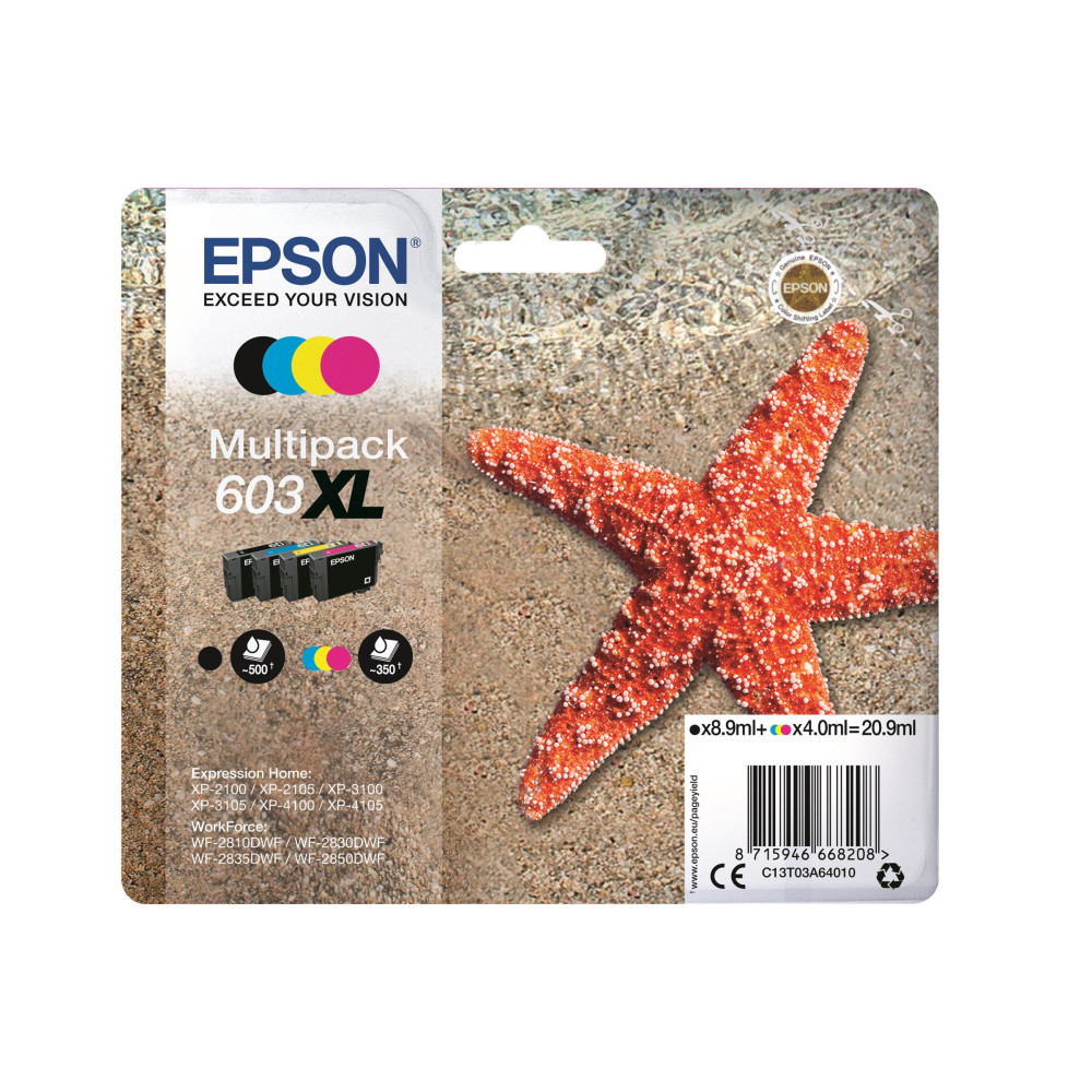 Produktbild för Epson 603XL Multipack - 4-pack - XL - svart, gul, cyan, magenta - original - bläckpatron