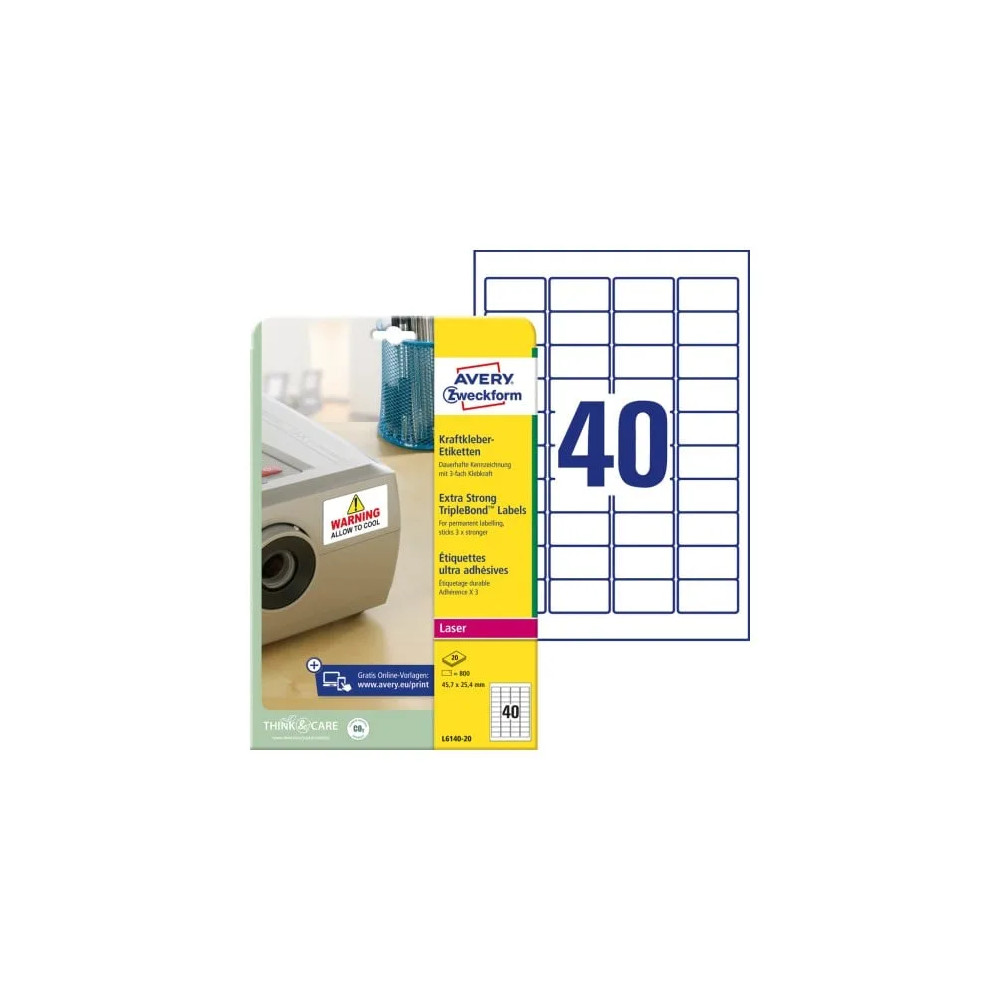 Produktbild för Avery TripleBond Labels L6140 - etiketter - 800 etikett (er) - 25.4 x 45.7 mm