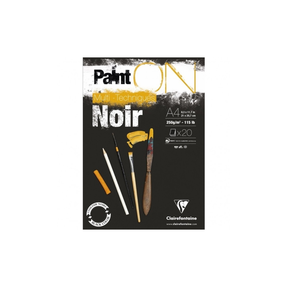Produktbild för Paint-On Blok A4 250gram 20 ark sort papir, multi teknik, to...