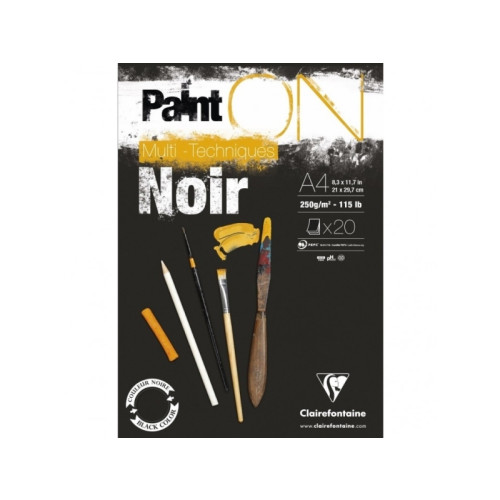 Clairefontaine Paint-On Blok A4 250gram 20 ark sort papir, multi teknik, to...