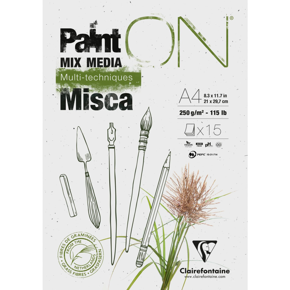 Produktbild för Paint-On Block Misca A4 250 g 15 ark vitt papper med gräsfib...