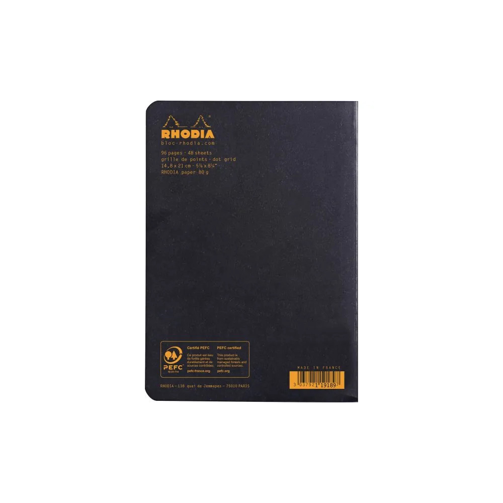Produktbild för Rhodia blockhäft  e A5 linjerat – svart omslag – 80 g – 48 s...