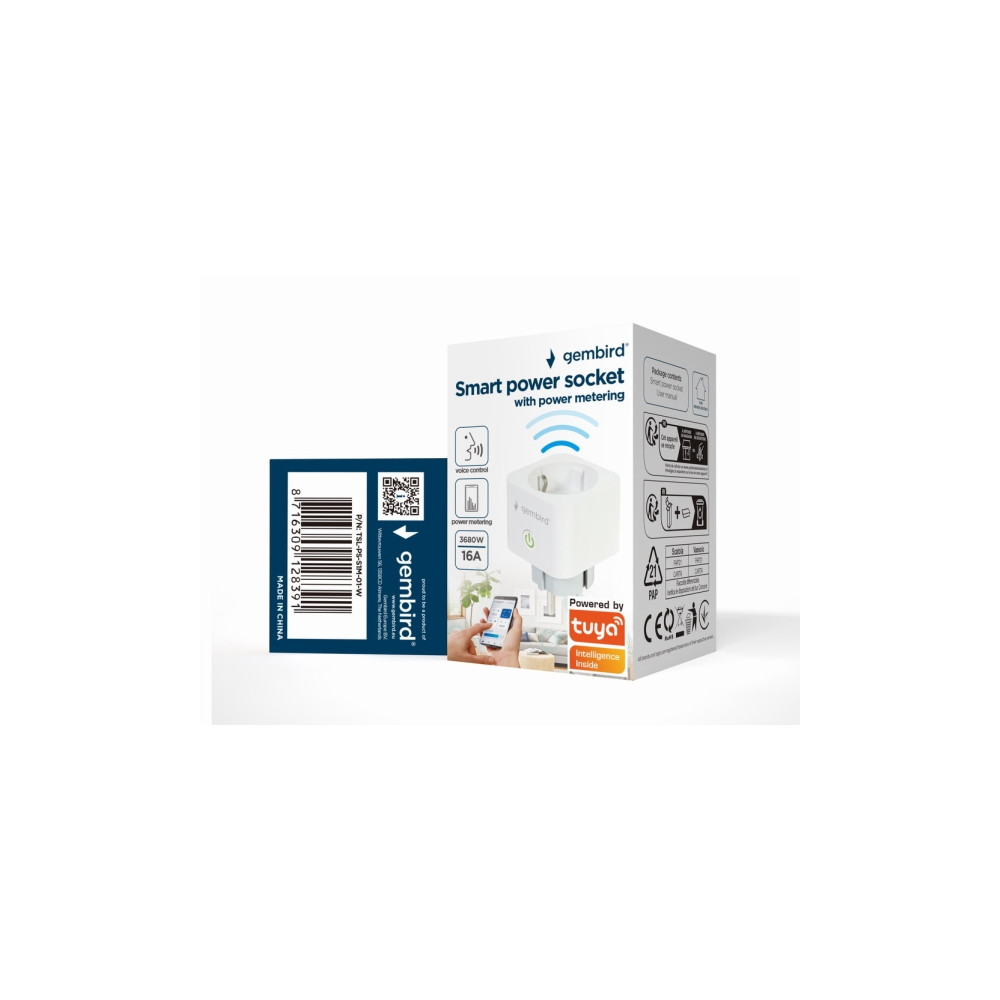 Produktbild för Gembird TSL-PS-S1M-01-W - smart kontakt - 802.11b/g/n - vit