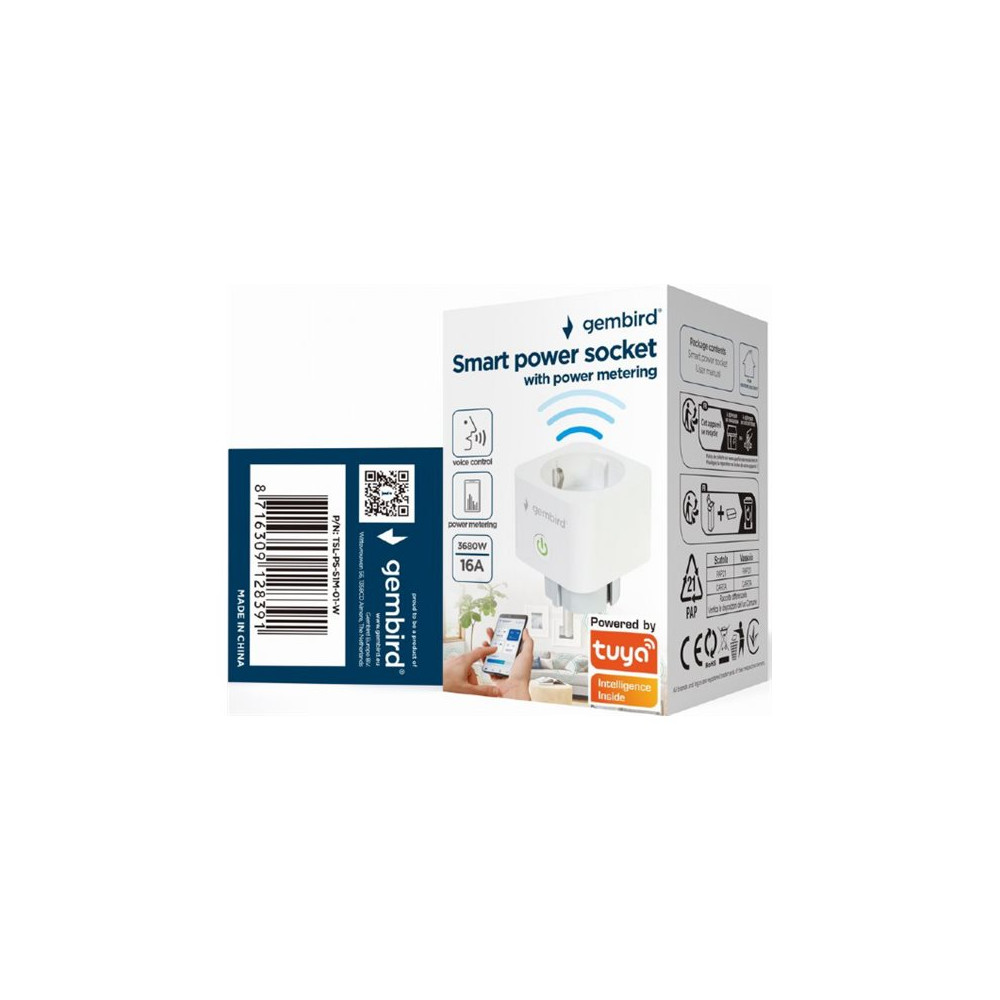Produktbild för Gembird TSL-PS-S1M-01-W - smart kontakt - 802.11b/g/n - vit