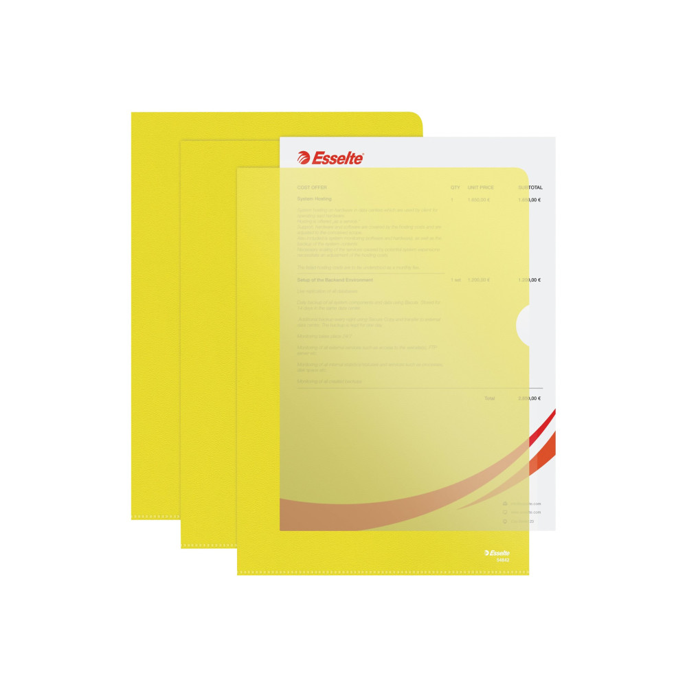 Produktbild för Esselte Standard Plus - L-formad mapp - för A4 - kapacitet: 40 ark - transparent gul (paket om 100)