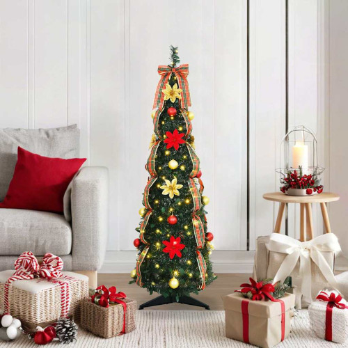 vidaXL Konstgjord julgran med 50 LED-lampor med stativ Grön 125 cm PVC