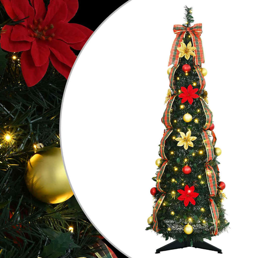 Produktbild för Konstgjord julgran med 50 LED-lampor med stativ Grön 125 cm PVC