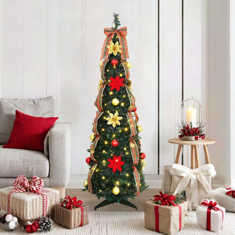 Produktbild för Konstgjord julgran med 100 LED-lampor Grön 155 cm PVC
