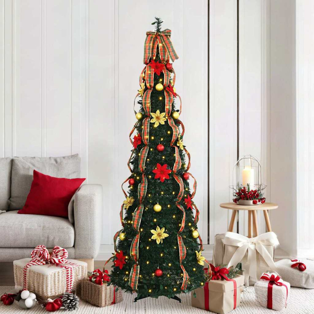 Produktbild för Konstgjord julgran med 150 LED-lampor Grön 185 cm PVC