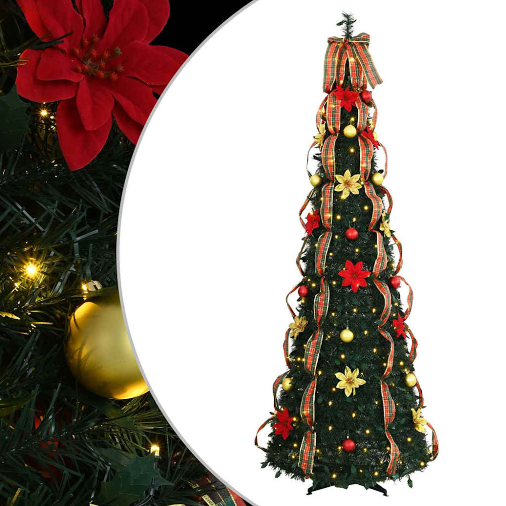 Produktbild för Konstgjord julgran med 150 LED-lampor Grön 185 cm PVC