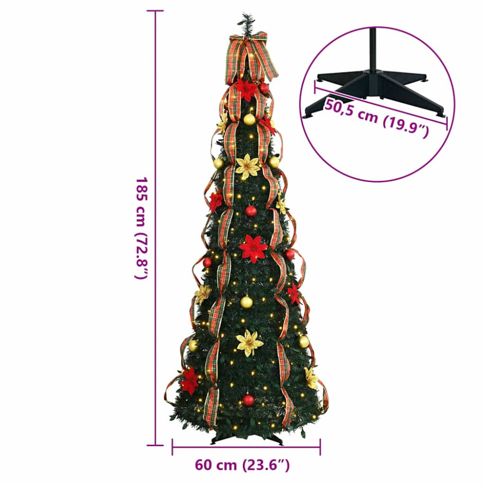 Produktbild för Konstgjord julgran med 150 LED-lampor Grön 185 cm PVC