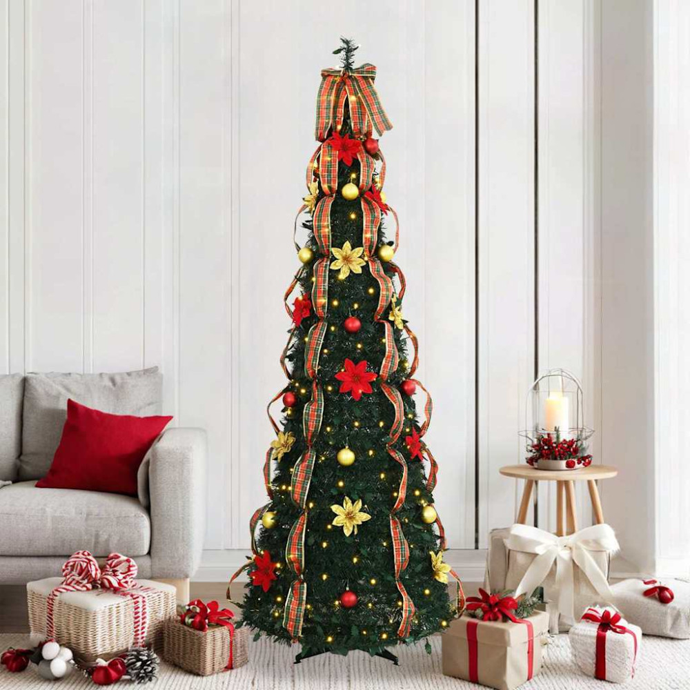 Produktbild för Konstgjord julgran med 200 LED-lampor Grön 215 cm PVC