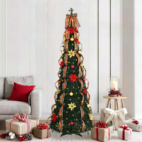 vidaXL Konstgjord julgran med 200 LED-lampor Grön 215 cm PVC