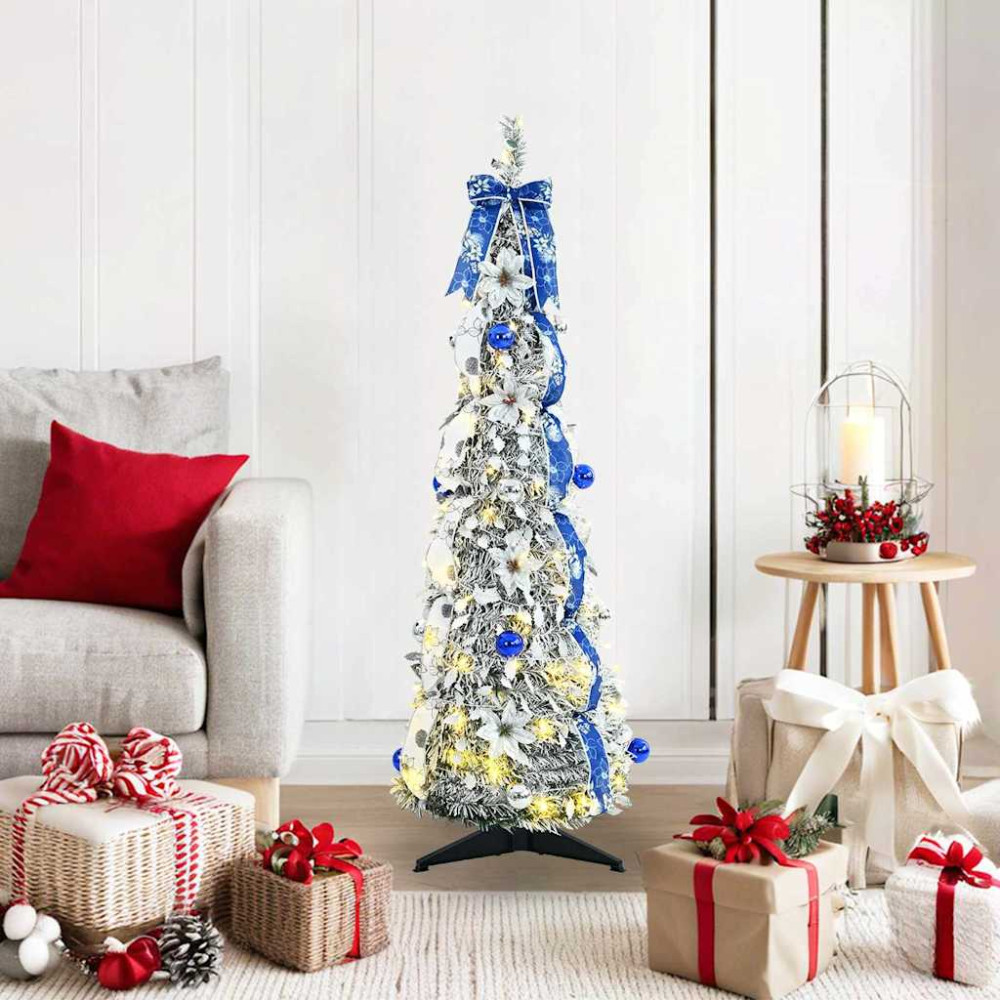 Produktbild för Konstgjord julgran med 50 LED-lampor med stativ Vit 120 cm PVC