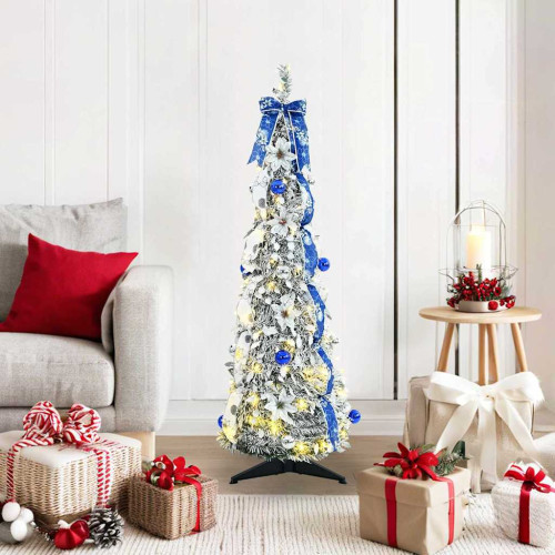 vidaXL Konstgjord julgran med 50 LED-lampor med stativ Vit 120 cm PVC
