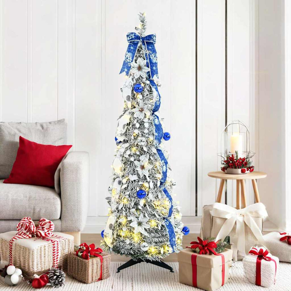 Produktbild för Konstgjord julgran med 100 LED-lampor med stativ Vit 150 cm PVC
