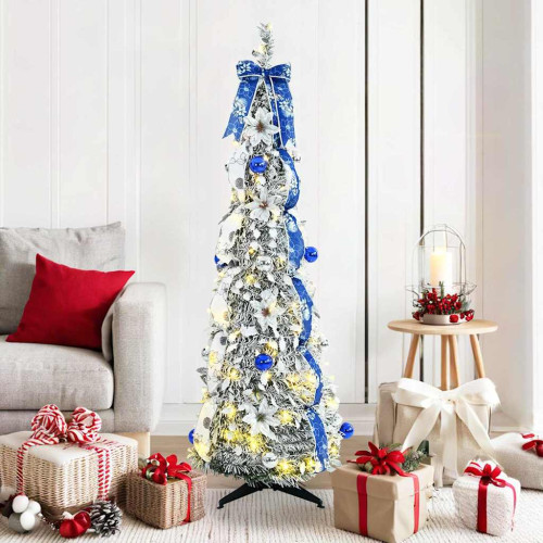 vidaXL Konstgjord julgran med 100 LED-lampor med stativ Vit 150 cm PVC