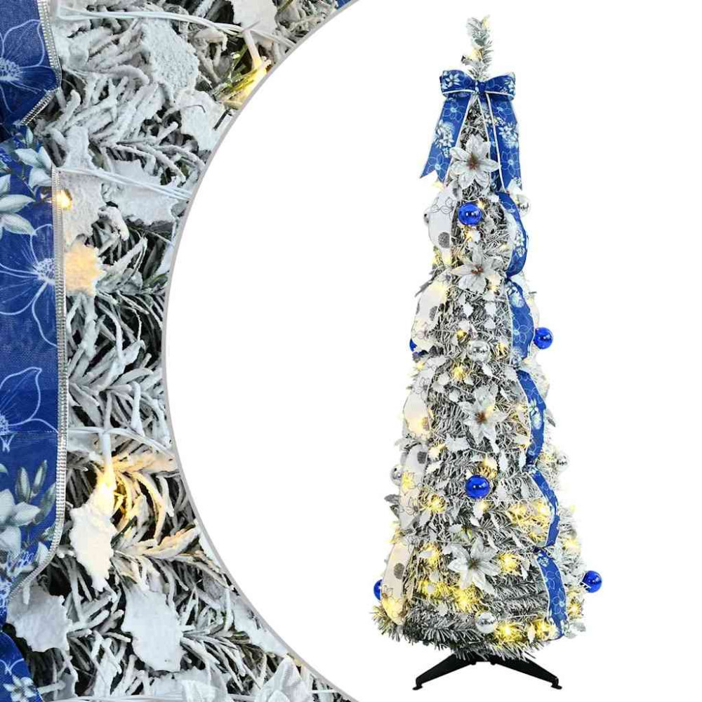 Produktbild för Konstgjord julgran med 100 LED-lampor med stativ Vit 150 cm PVC