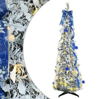 Produktbild för Konstgjord julgran med 100 LED-lampor med stativ Vit 150 cm PVC