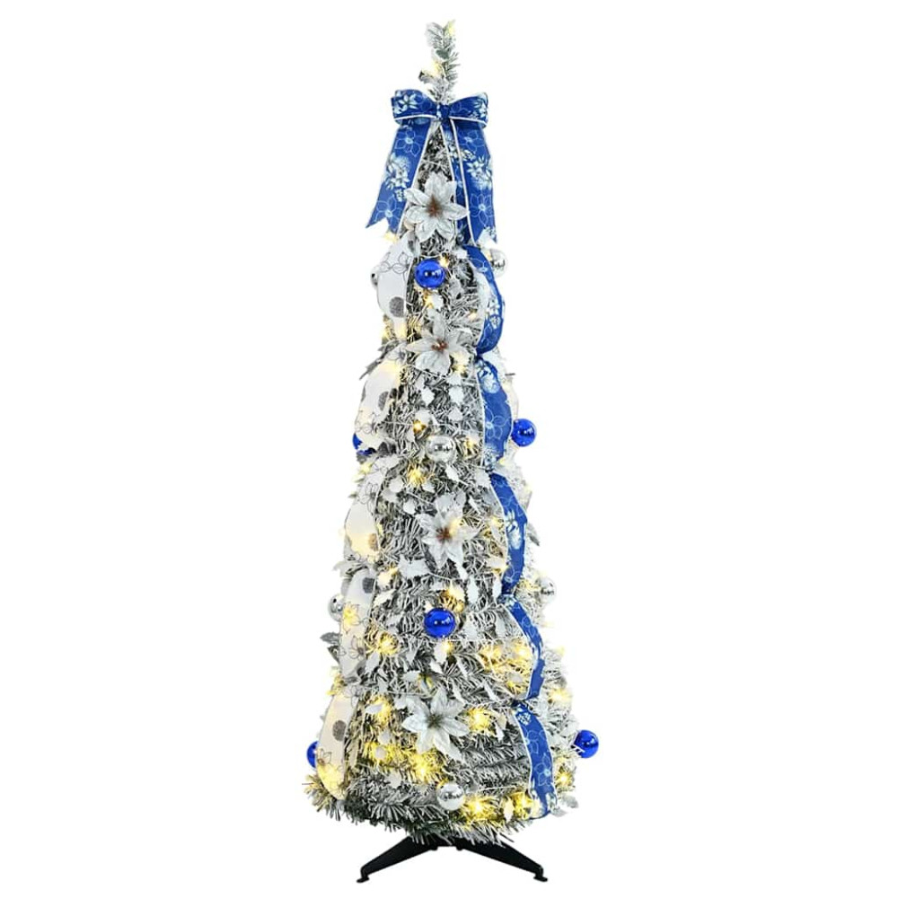 Produktbild för Konstgjord julgran med 100 LED-lampor med stativ Vit 150 cm PVC