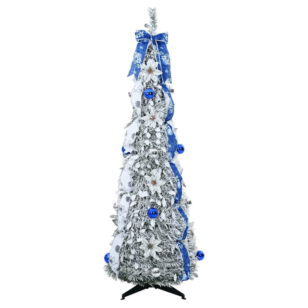 Produktbild för Konstgjord julgran med 100 LED-lampor med stativ Vit 150 cm PVC