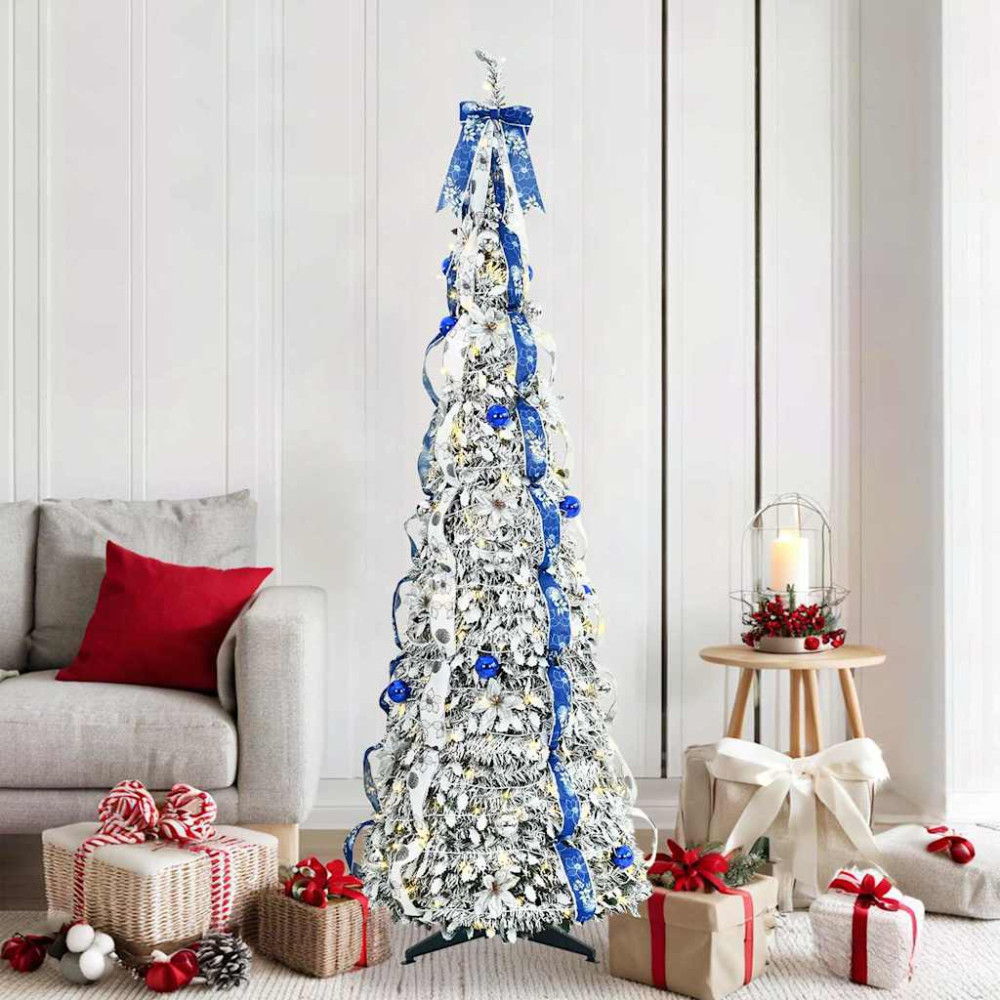 Produktbild för Konstgjord julgran med 150 LED-lampor med stativ Vit 180 cm PVC