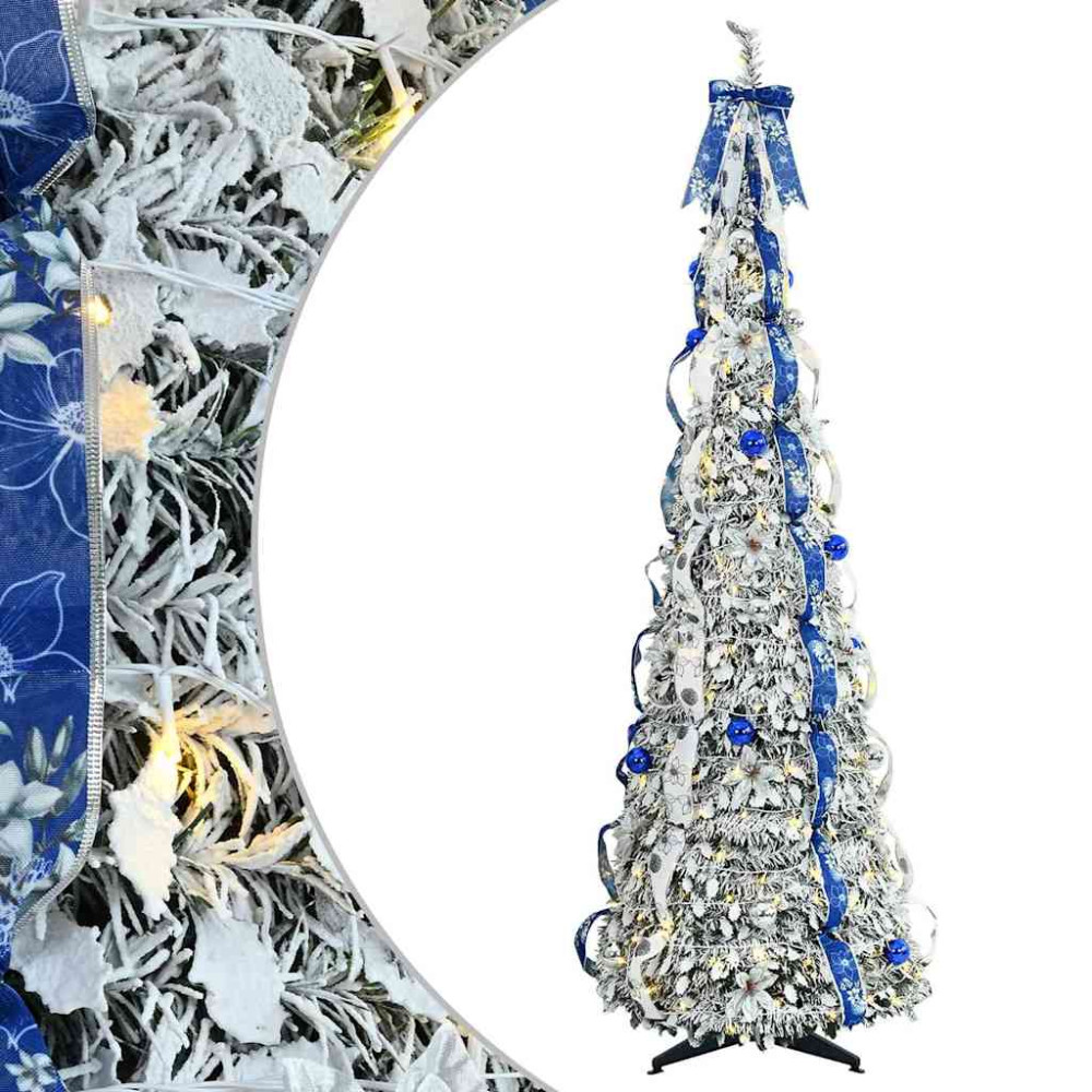 Produktbild för Konstgjord julgran med 200 LED-lampor med stativ Vit 210 cm PVC