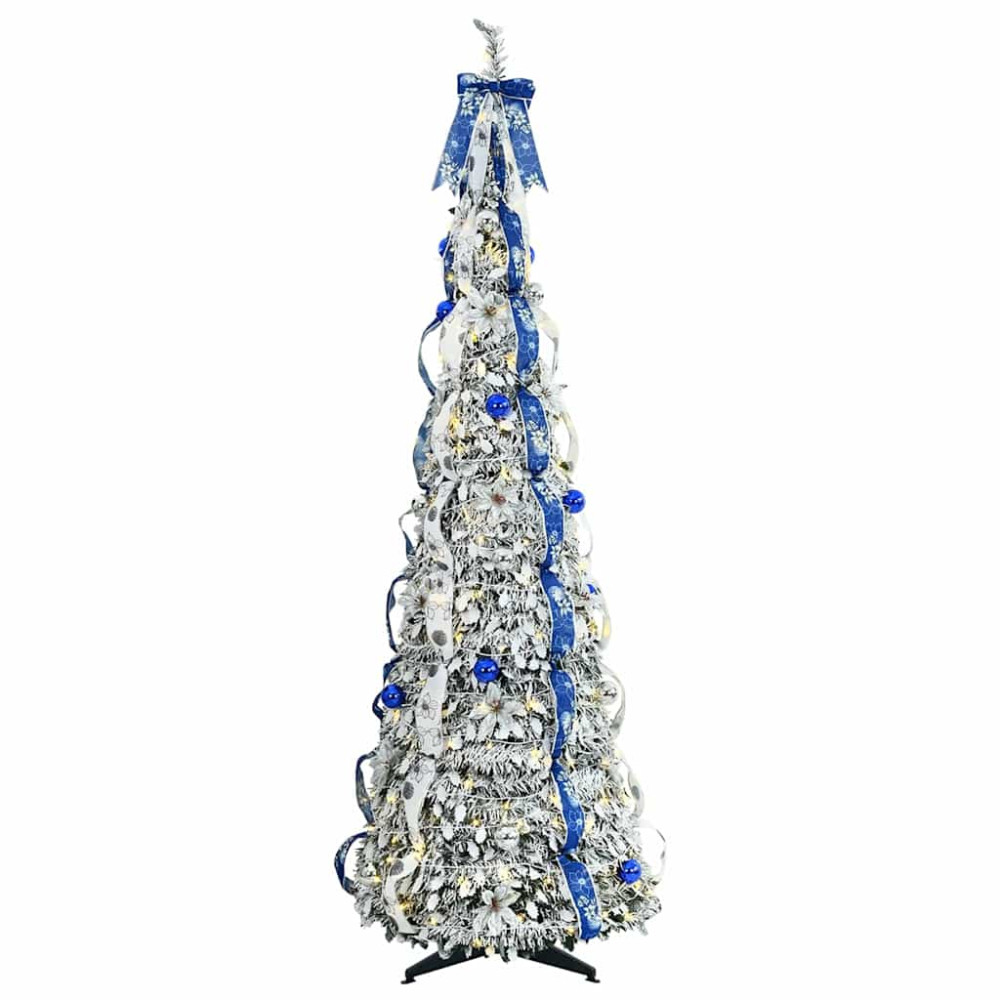 Produktbild för Konstgjord julgran med 200 LED-lampor med stativ Vit 210 cm PVC